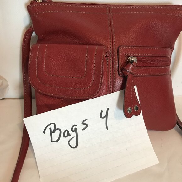 Tignanello Red Leather Crossbody Bag With Pockets & Zippers - Picture 9 of 9